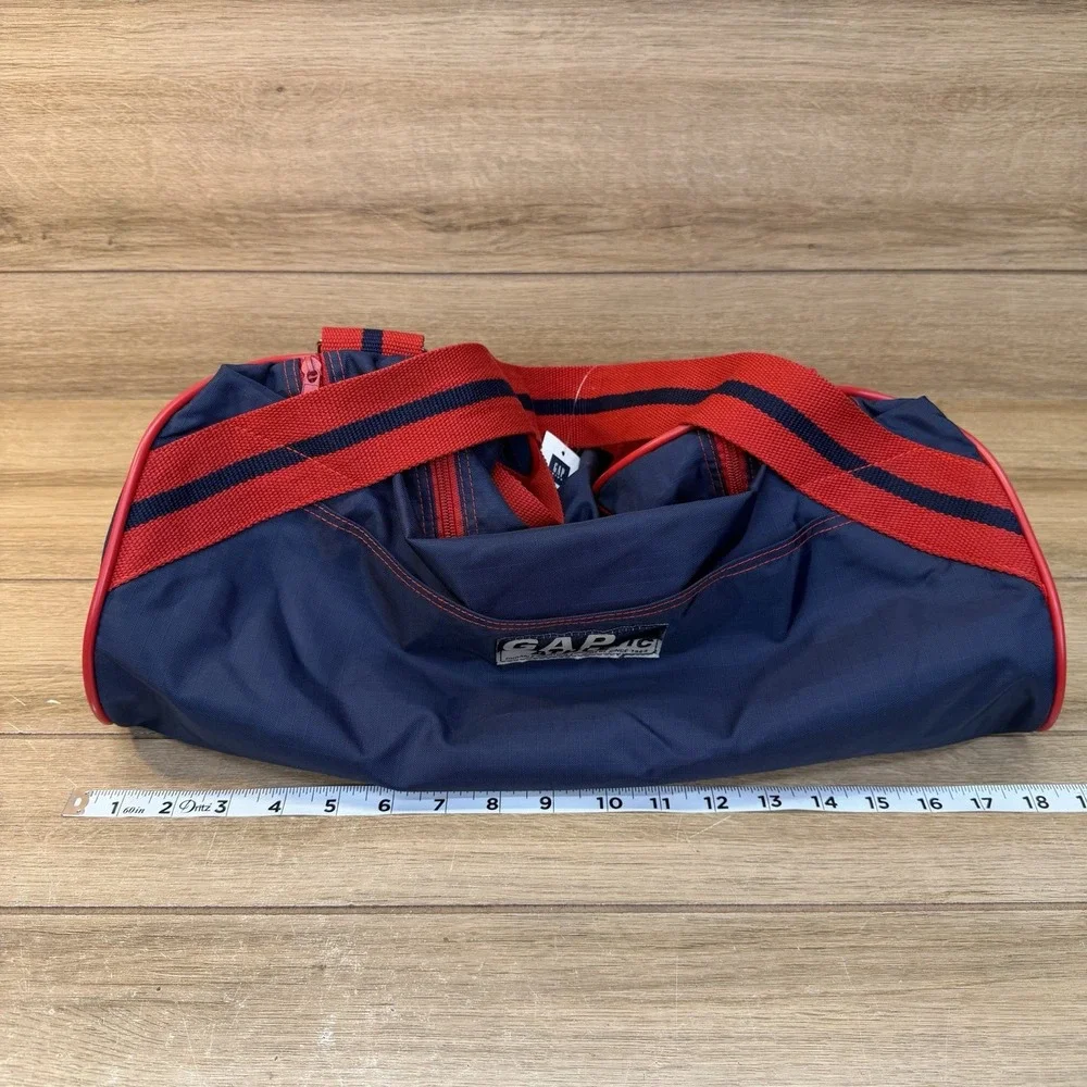 GAP Athletic Nylon Gym Duffle Bag Navy Blue Red Striped Retro 90s Style Travel